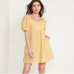 Yellow Gingham Puff Sleeve Dress